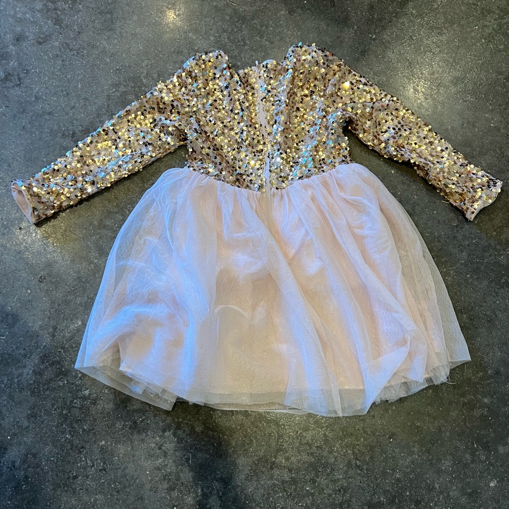 Cat & Jack Girls Sequin Gold and Pink Holiday Dress - XS